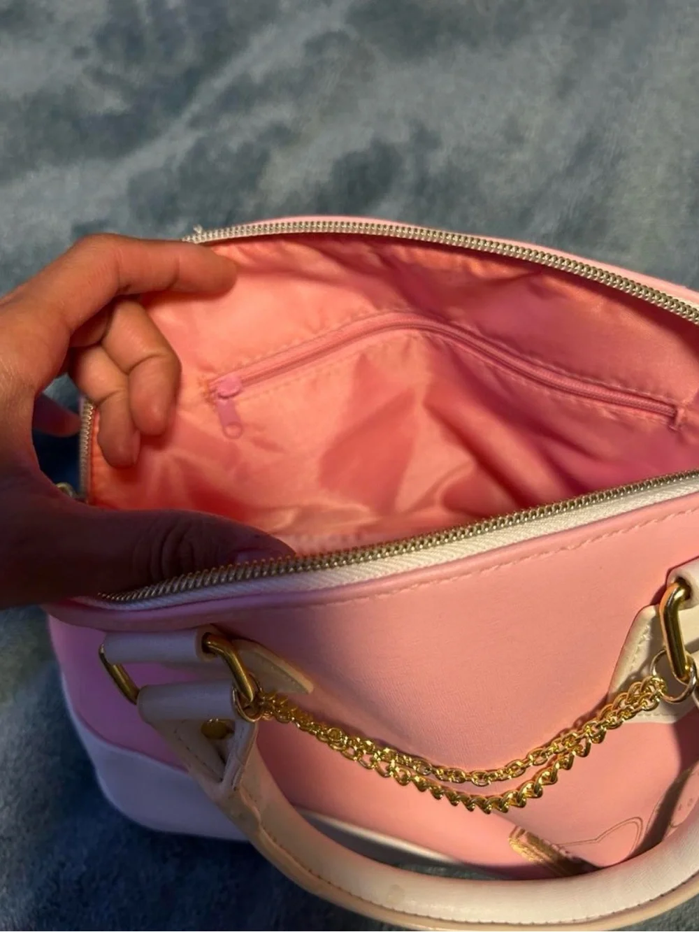 Hello Kitty Pink and White Dome Satchel with Gold Chain Accents